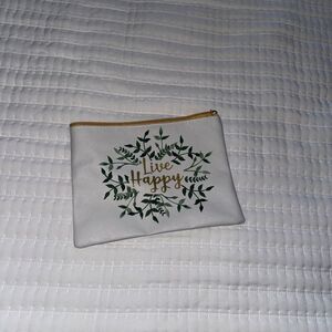 Live Happy Canvas Zipper Pouch – Small Cosmetic Bag / Travel Organizer – 9” x 7”